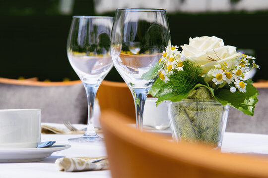 Wine glasses at the event. Party in nature.