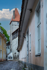 A narrow street in the City Center of Tallinn, Estonia