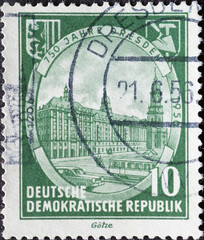 GERMANY, DDR - CIRCA 1956: a postage stamp from GERMANY, DDR, showing the buildings Kreuzkirche,...