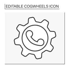  Mechanism line icon. Call sing. Calling setting. Cogwheels concept. Isolated vector illustration. Editable stroke