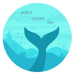 World oceans day vector with whale tale