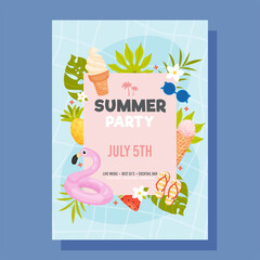 Summer Pool Party invite. Vector illustration concept.