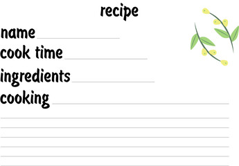 Cookbook recipe form.  notebook sheet