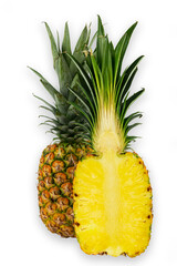 Yellow Ripe ripe pineapple on white background
