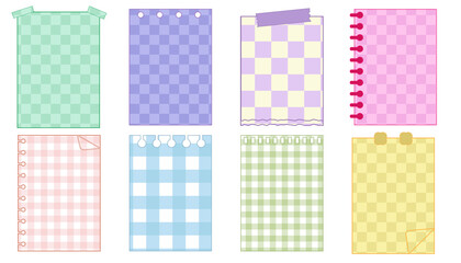 set of the cute checkered notepad, memo, planner, sticky note, reminder, and journal. cute, simple, and printable