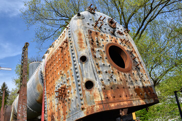 Grünburg, Dampflokomotive, Kessel, Lokomotivkessel, ausgebaut, aufarbeiten, Aufarbeitung,...