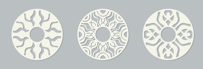 Circle laser cut ornament template. Ornamental templates collection for wedding invitation or greeting card. Cabinet fretwork screen. Metal design, wood carving