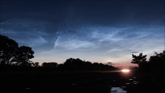 Time lapse of rare noctilucent cloud formations in the mesosphere