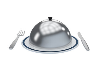 Table set with a sum and with a cloche covering the dish
