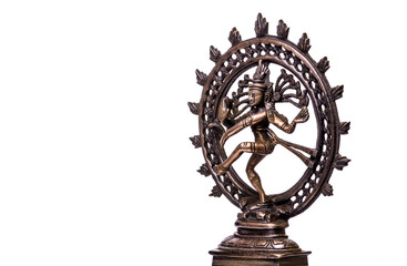 Shiva Dancing Nataraja bronze statuette isolated on white background.
