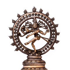Shiva Dancing Nataraja bronze statuette isolated on white background.