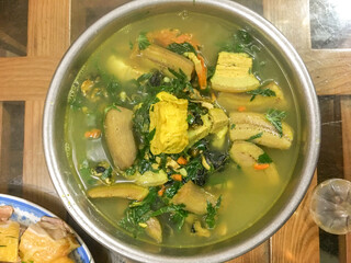 stuffed snail soup with banana and tofu