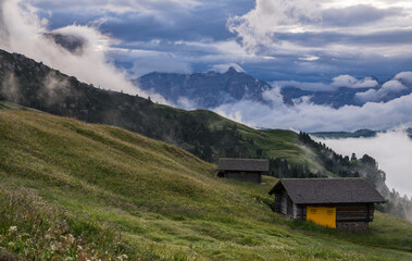 Mountains above Val Gardena mountain pass in the Dolomites