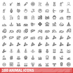 100 animal icons set. Outline illustration of 100 animal icons vector set isolated on white background