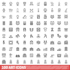 100 art icons set. Outline illustration of 100 art icons vector set isolated on white background