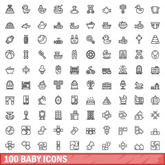 Fototapeta na wymiar 100 baby icons set. Outline illustration of 100 baby icons vector set isolated on white background