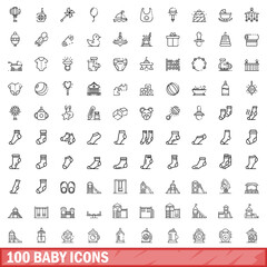 100 baby icons set. Outline illustration of 100 baby icons vector set isolated on white background