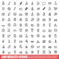 100 beauty icons set. Outline illustration of 100 beauty icons vector set isolated on white background