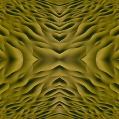 Dark yellow seamless abstraction with smooth, convex shapes and symmetrical patterns. The texture of liquid gold. Dark yellow background. 3D image.
