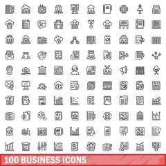 100 business icons set. Outline illustration of 100 business icons vector set isolated on white background