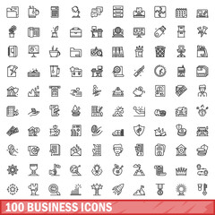 100 business icons set. Outline illustration of 100 business icons vector set isolated on white background