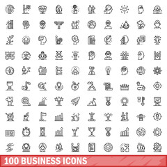 100 business icons set. Outline illustration of 100 business icons vector set isolated on white background