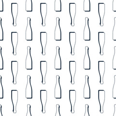 Wine bottles seamless pattern. Line art style. Outline image. Black and white repeat template. Party drinks concept. Illustration on white background. Flat design style for any purposes