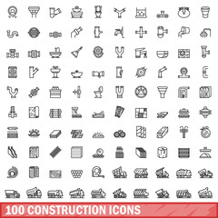 100 construction icons set. Outline illustration of 100 construction icons vector set isolated on white background