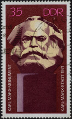 GERMANY, DDR - CIRCA 1971: a postage stamp from GERMANY, DDR, showing the Karl Marx Monument in...