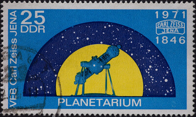 GERMANY, DDR - CIRCA 1971: a postage stamp from GERMANY, DDR, showing a space flight planetarium....