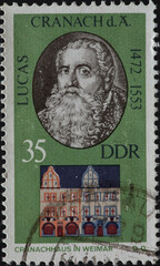 GERMANY, DDR - CIRCA 1973: a postage stamp from GERMANY, DDR, showing a portrait of the painter and...