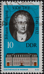 GERMANY, DDR - CIRCA 1973: a postage stamp from GERMANY, DDR, showing a portrait of the poet,...