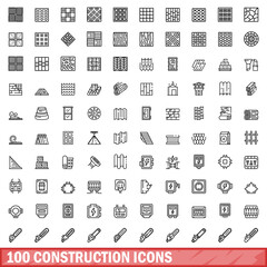 100 construction icons set. Outline illustration of 100 construction icons vector set isolated on white background
