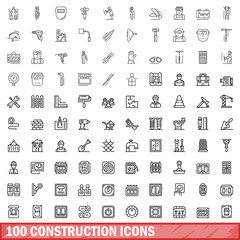100 construction icons set. Outline illustration of 100 construction icons vector set isolated on white background