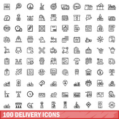 100 delivery icons set. Outline illustration of 100 delivery icons vector set isolated on white background