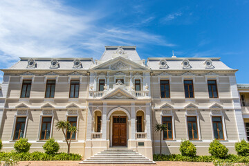 Fototapeta na wymiar Facade of the main building of the Faculty of Theology of the Stellenbosch University in Stellenbosch, Western Cape, South Africa, Africa