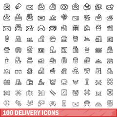 100 delivery icons set. Outline illustration of 100 delivery icons vector set isolated on white background