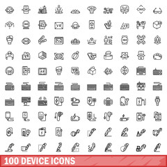 100 device icons set. Outline illustration of 100 device icons vector set isolated on white background