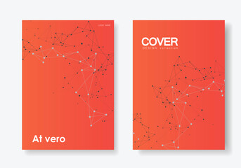 Modern vector templates for brochure cover in A4 size. Abstract geometric background with connected lines and dots. Technology design for your business