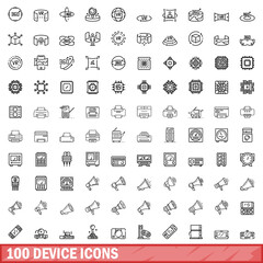 100 device icons set. Outline illustration of 100 device icons vector set isolated on white background