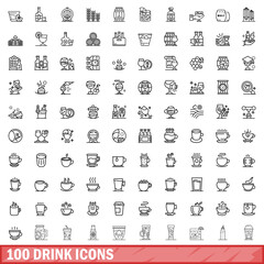100 drink icons set. Outline illustration of 100 drink icons vector set isolated on white background