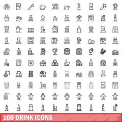 100 drink icons set. Outline illustration of 100 drink icons vector set isolated on white background