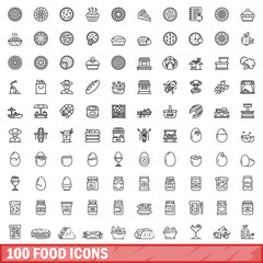 Obraz na płótnie Canvas 100 food icons set. Outline illustration of 100 food icons vector set isolated on white background