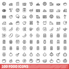 100 food icons set. Outline illustration of 100 food icons vector set isolated on white background