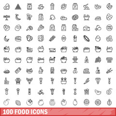100 food icons set. Outline illustration of 100 food icons vector set isolated on white background