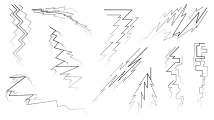 Set Black Outline Simple Line Abstract Collection Lightning Thunderstorm ABackground Light And Shine Electricity Vector Design Style