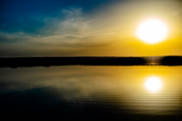 Fototapeta premium Beautiful sunset on the river, Ukrainian nature, landscape