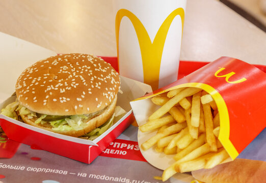 Moscow, Russia, February 12 2019: Big Mac Hamburger Menu In McDonald