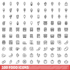 100 food icons set. Outline illustration of 100 food icons vector set isolated on white background