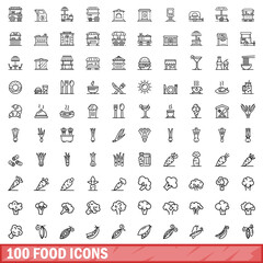 100 food icons set. Outline illustration of 100 food icons vector set isolated on white background